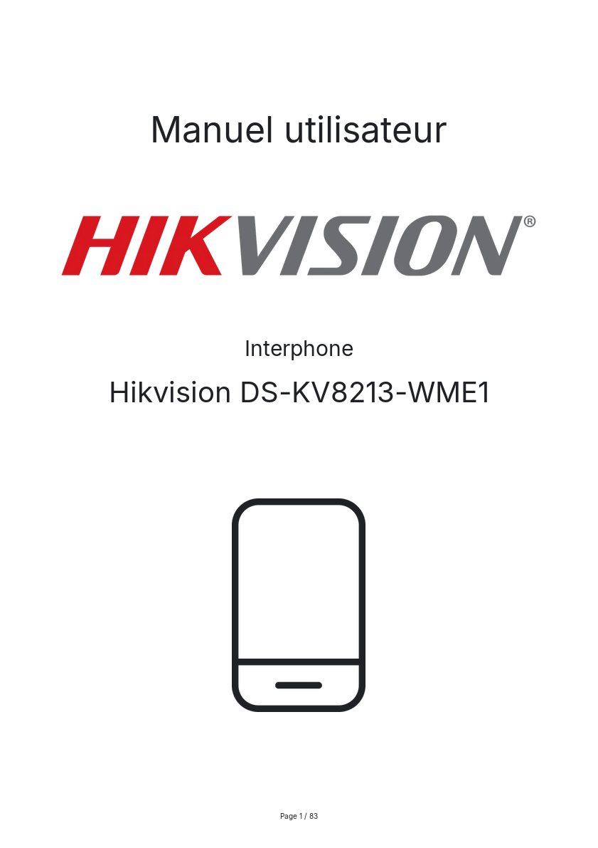 Page n°1 - Manuel utilisateur Hikvision DS-KV8213-WME1