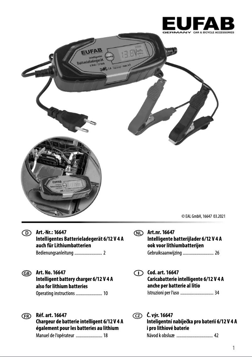 Page 1 de la notice Manuel utilisateur Eufab 16647