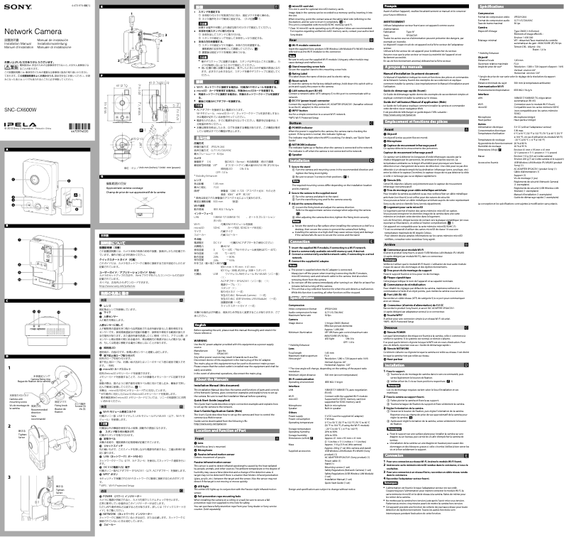Page 1 de la notice Guide d'installation Sony SNC-CX600W