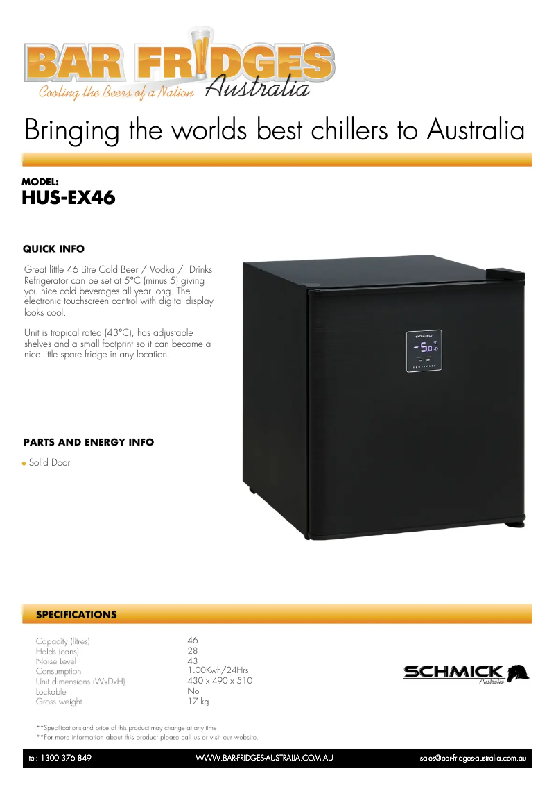 Page 1 de la notice Fiche technique Schmick HUS-EX46