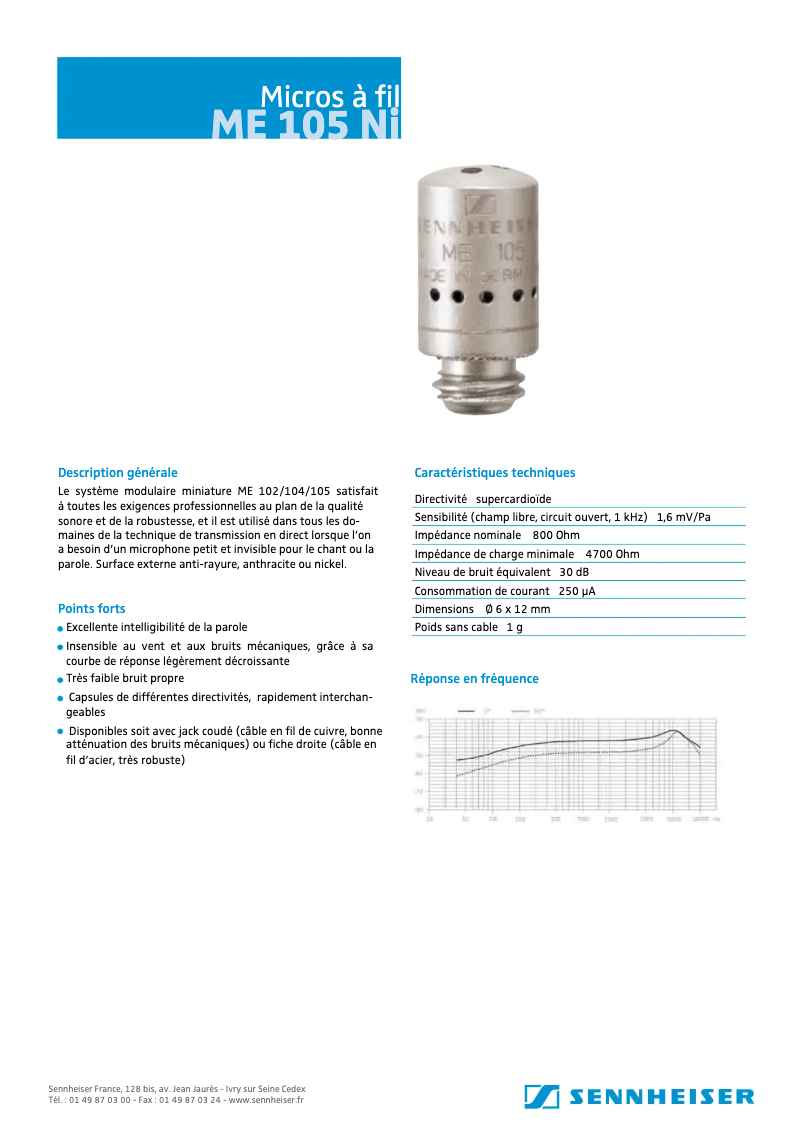 Page 1 de la notice Manuel utilisateur Sennheiser ME 105-NI