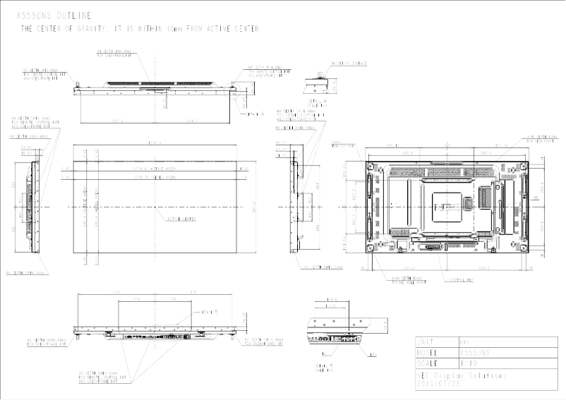 Page 1 de la notice Dessin technique NEC MultiSync X555UNS