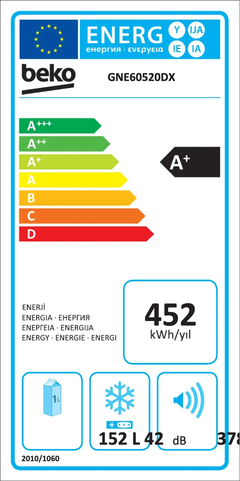 Page 1 de la notice Label énergétique Beko GNE60520D