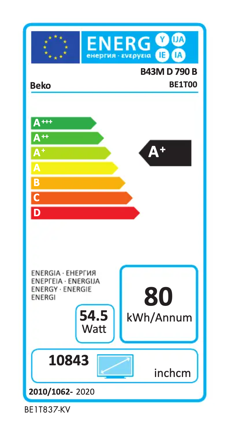 Page n°1 - Label énergétique Beko B43M D 790 B