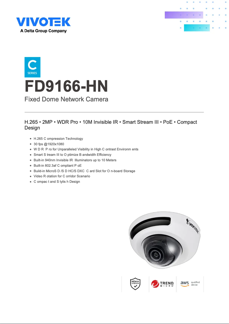 Page n°1 - Fiche technique Vivotek FD9166-HN