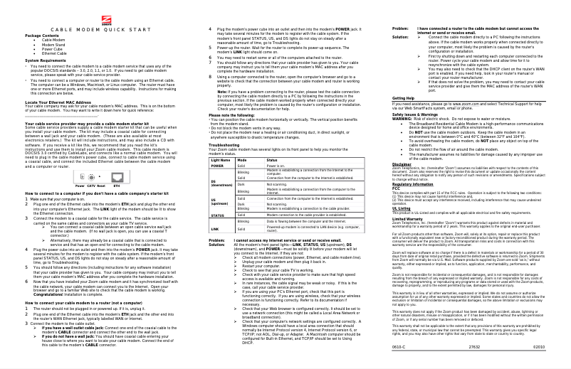 Page n°1 - Manuel utilisateur Zoom DOCSIS 3.0