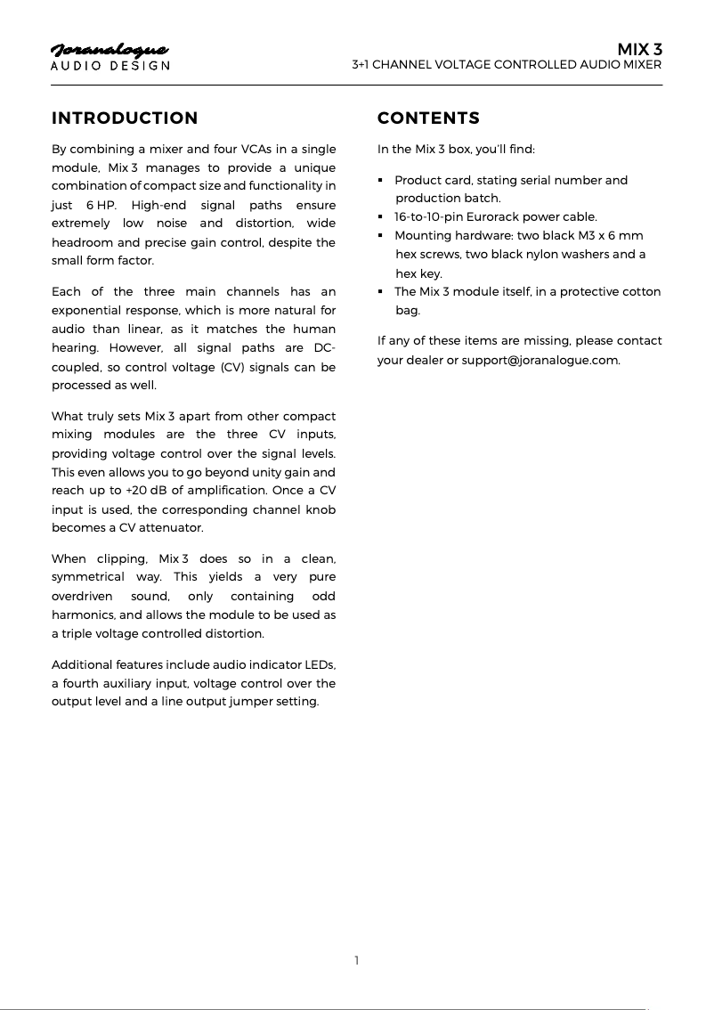 Page 1 de la notice Manuel utilisateur Joranalogue Mix 3