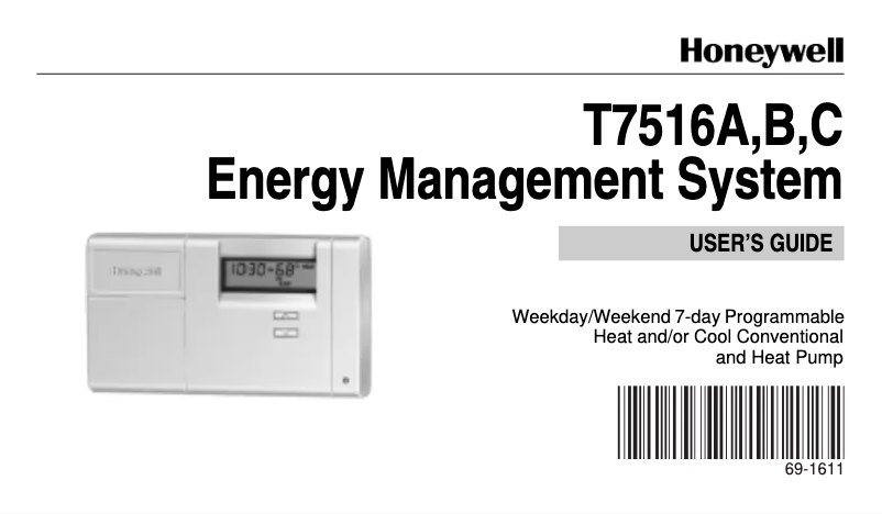 Page n°1 - Manuel utilisateur Honeywell T7516C