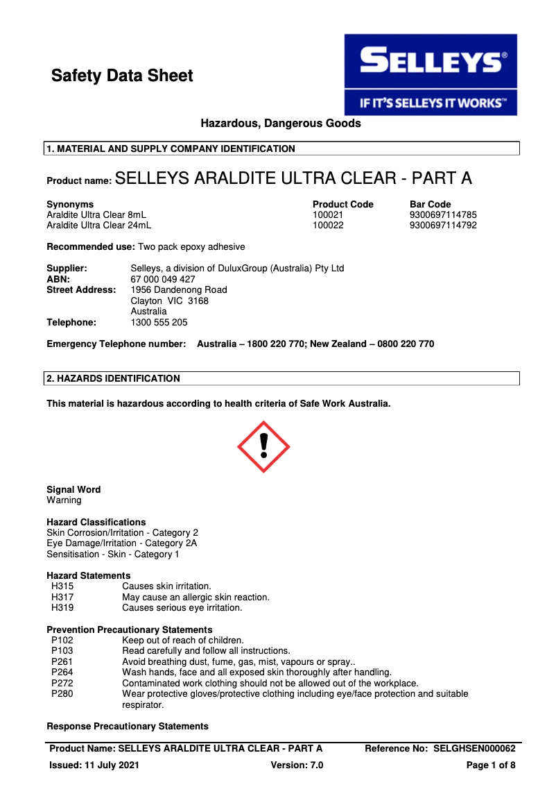 Page n°1 - Manuel utilisateur Selleys Araldite Ultra Clear