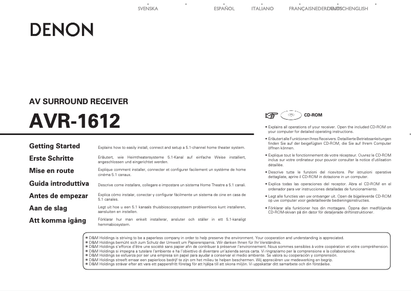 Imagen de la primera página del manual del dispositivo AVR-1612