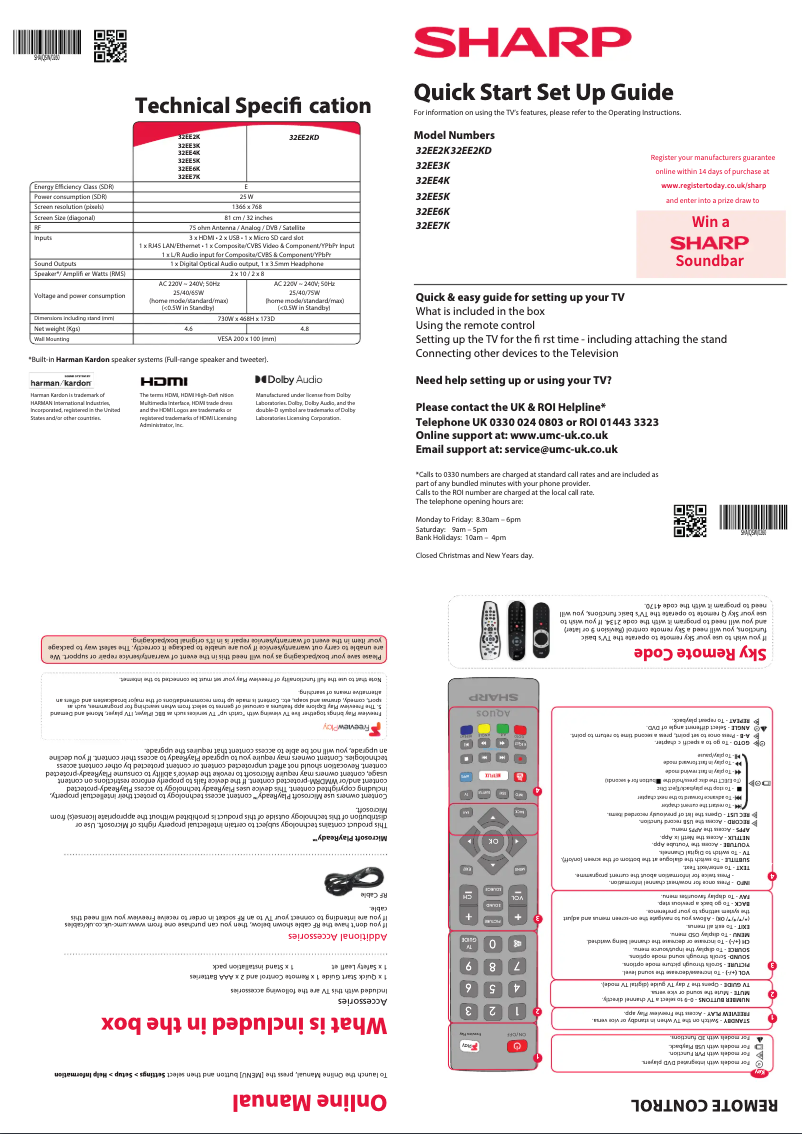 Page n°1 - Guide de démarrage rapide Sharp 32EE7K