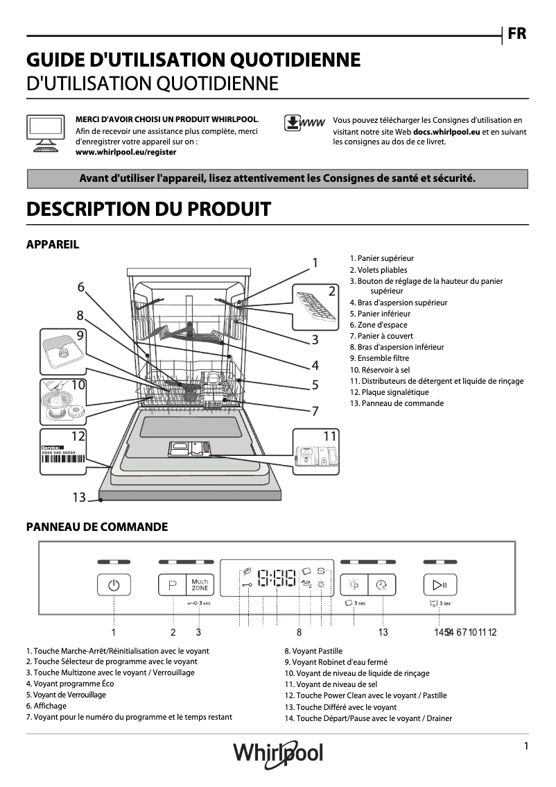Page 1 de la notice Manuel utilisateur Whirlpool WKBC 3C24 P X