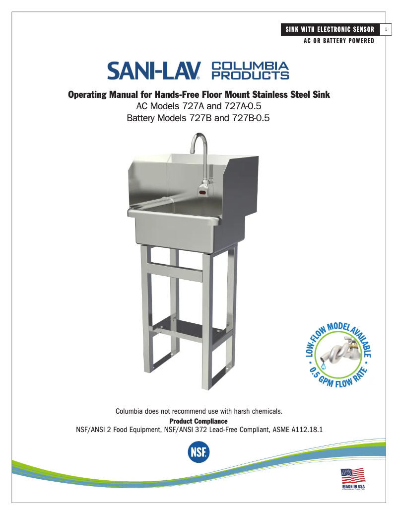 Page 1 de la notice Manuel utilisateur Sani-Lav 727A