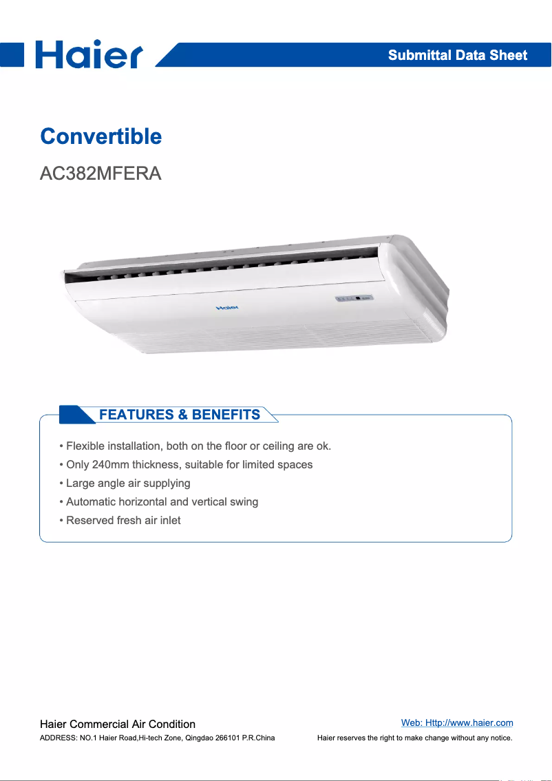 Page 1 de la notice Manuel utilisateur Haier AC382MFERA