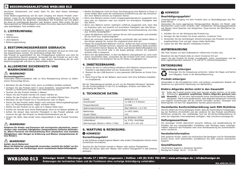 Image de la première page du manuel de l'appareil WKB1000 013