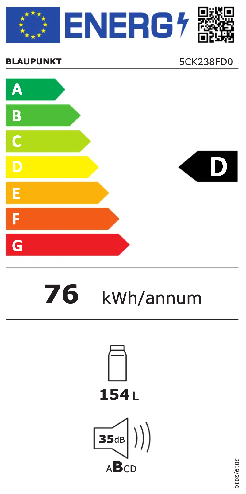 Page n°1 - Label énergétique Blaupunkt 5CK238FD0