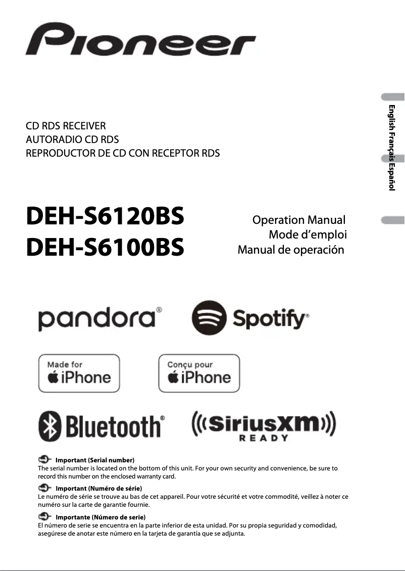 Page 1 de la notice Manuel utilisateur Pioneer DEH-S6100BS