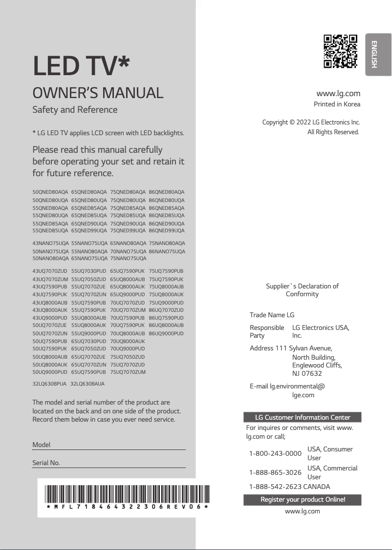 Image de la première page du manuel de l'appareil 75UQ7050ZUD