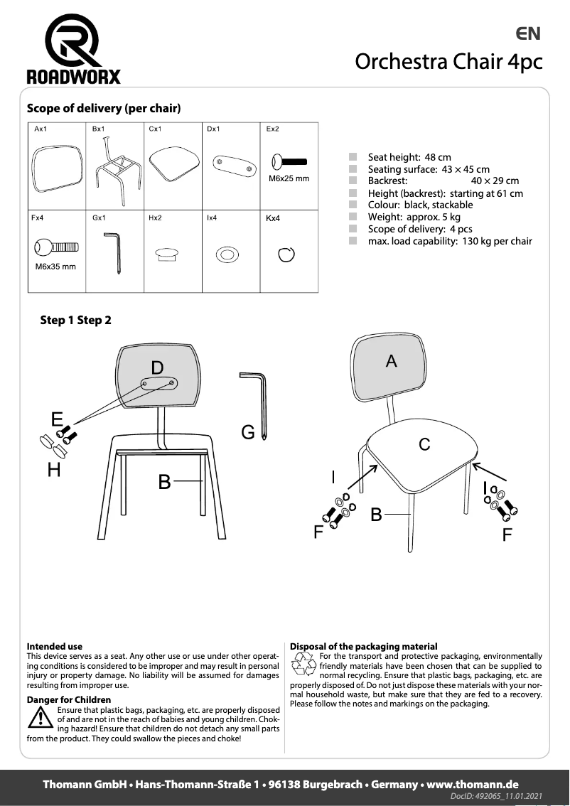 Page 1 de la notice Manuel utilisateur Roadworx Orchestra Chair 4pc