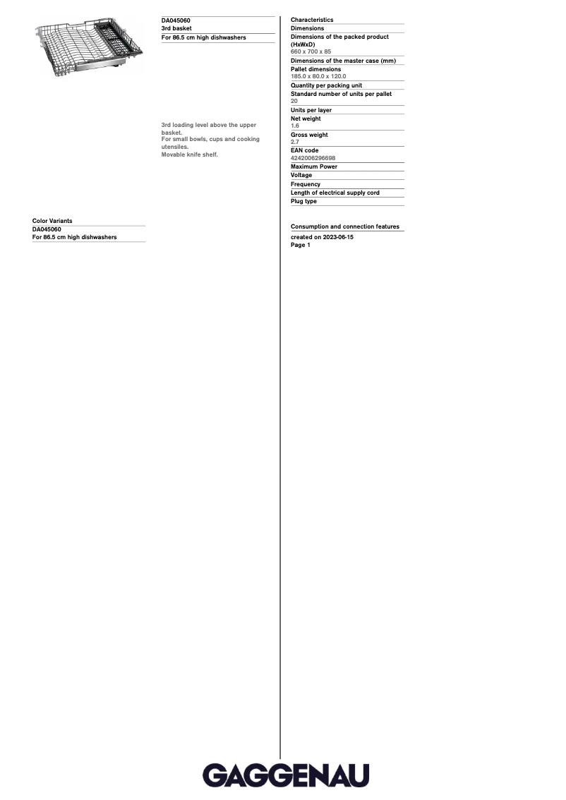 Page 1 de la notice Manuel utilisateur Gaggenau DA045060