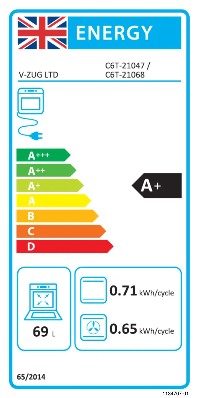 Page 1 de la notice Label énergétique V-Zug Combair V6000 60