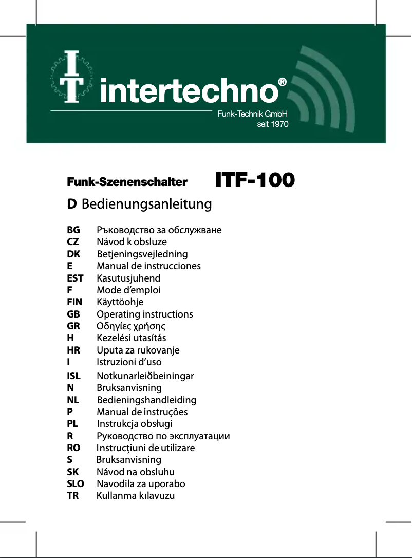 Page 1 de la notice Manuel utilisateur Intertechno ITF-100