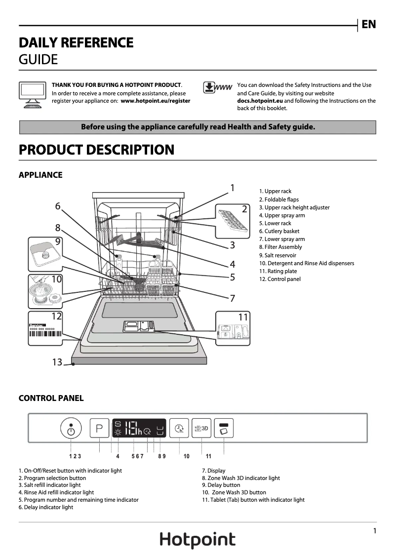 Page 1 of the manual User Manual Hotpoint HIO 3T221 WG C E UK