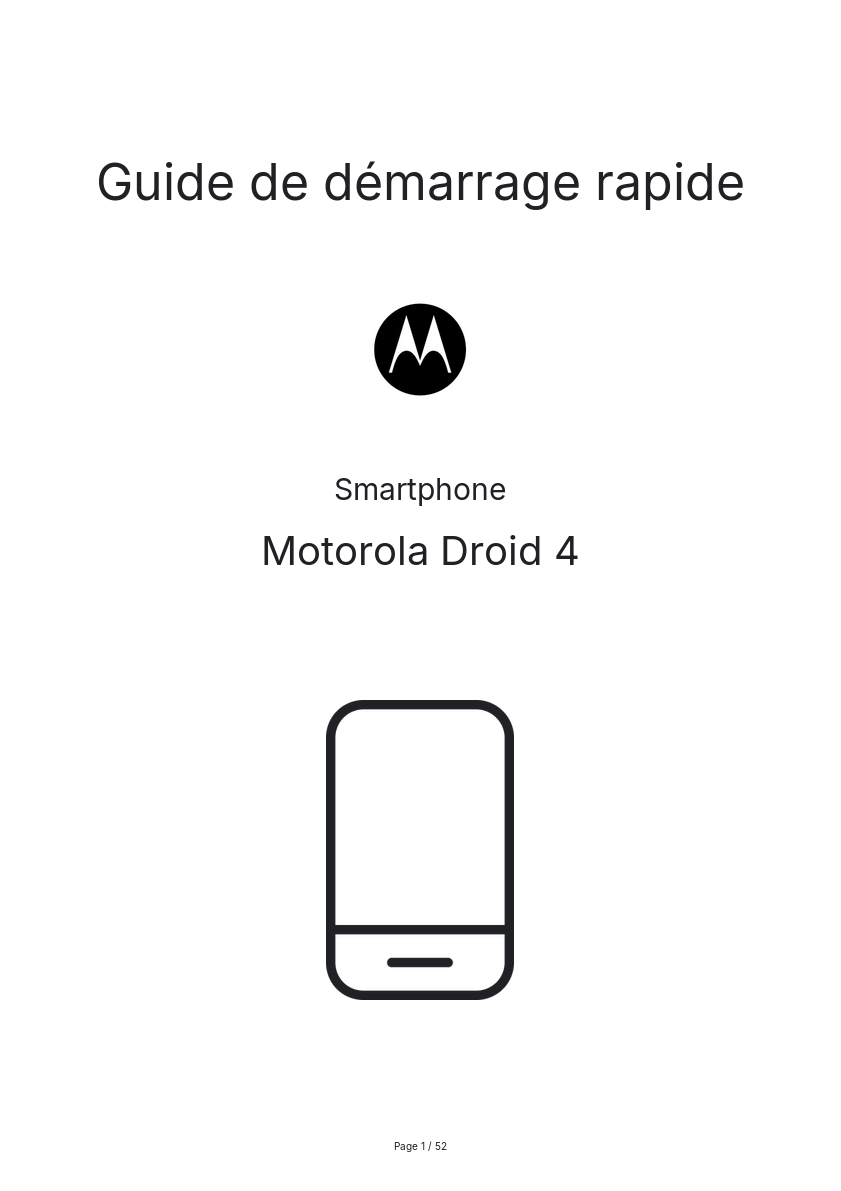 Page 1 de la notice Guide de démarrage rapide Motorola Droid 4