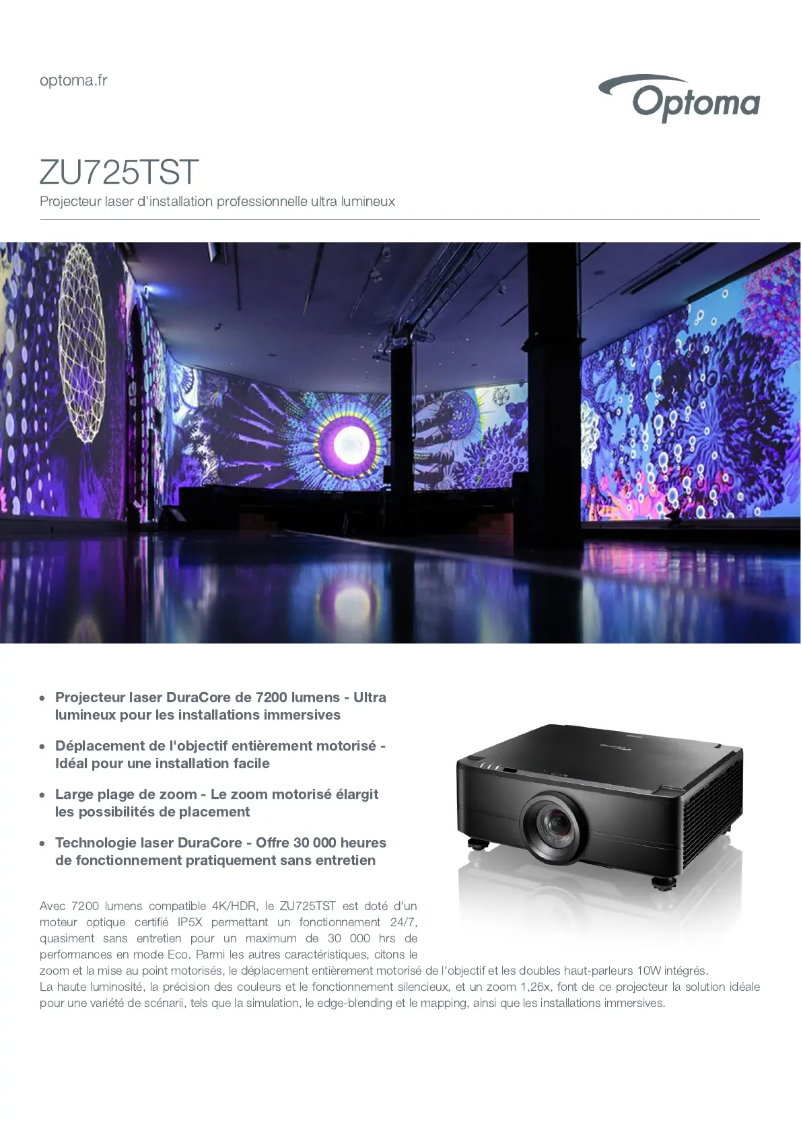 Page 1 de la notice Fiche technique Optoma ZU725TST