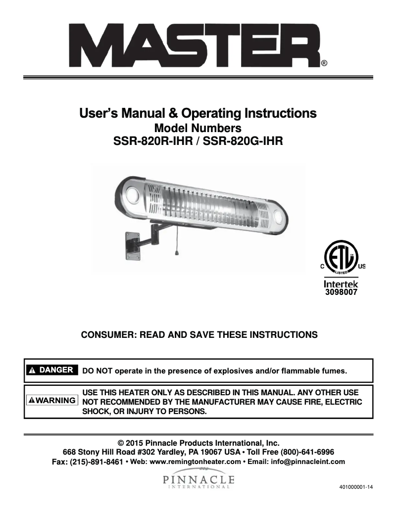 Page 1 de la notice Manuel utilisateur Master SSR-820R-IHR