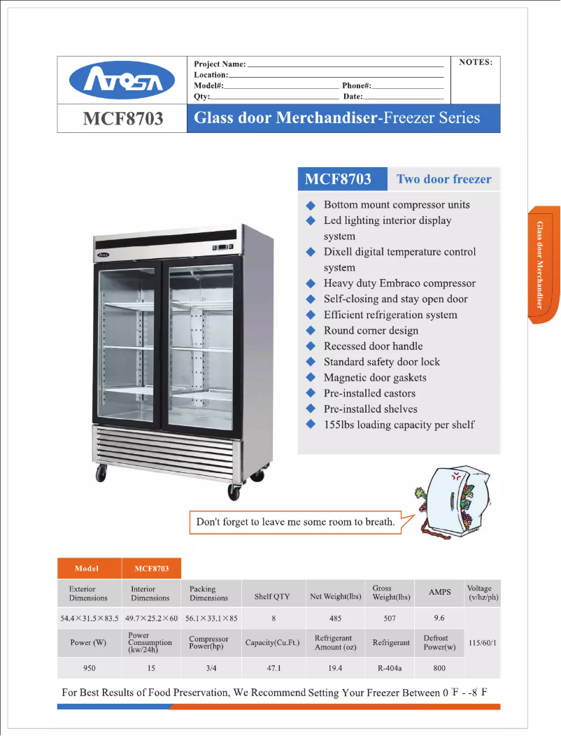 Page n°1 - Manuel d'utilisation et d'entretien Atosa Commercial MCF8703