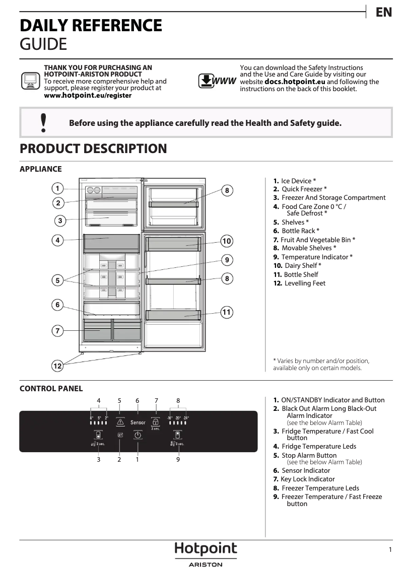 Page 1 de la notice Manuel utilisateur Hotpoint T H TNF 9322 OX