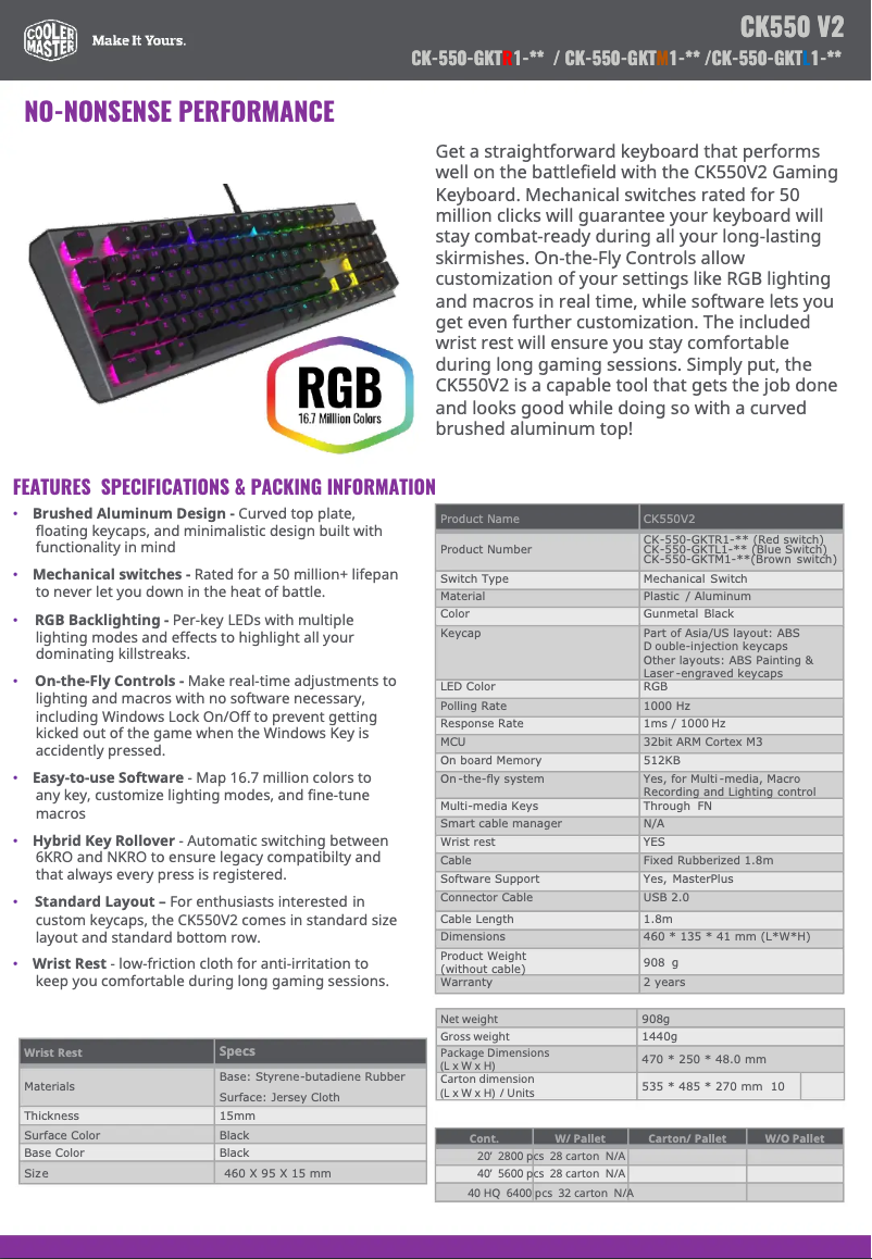 Page 1 de la notice Manuel utilisateur Cooler Master CK550 V2