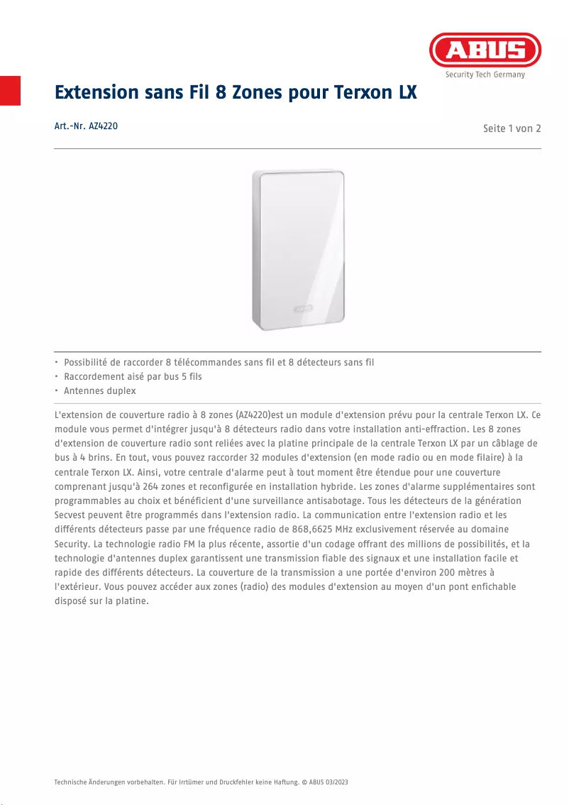 Image de la première page du manuel de l'appareil AZ4220