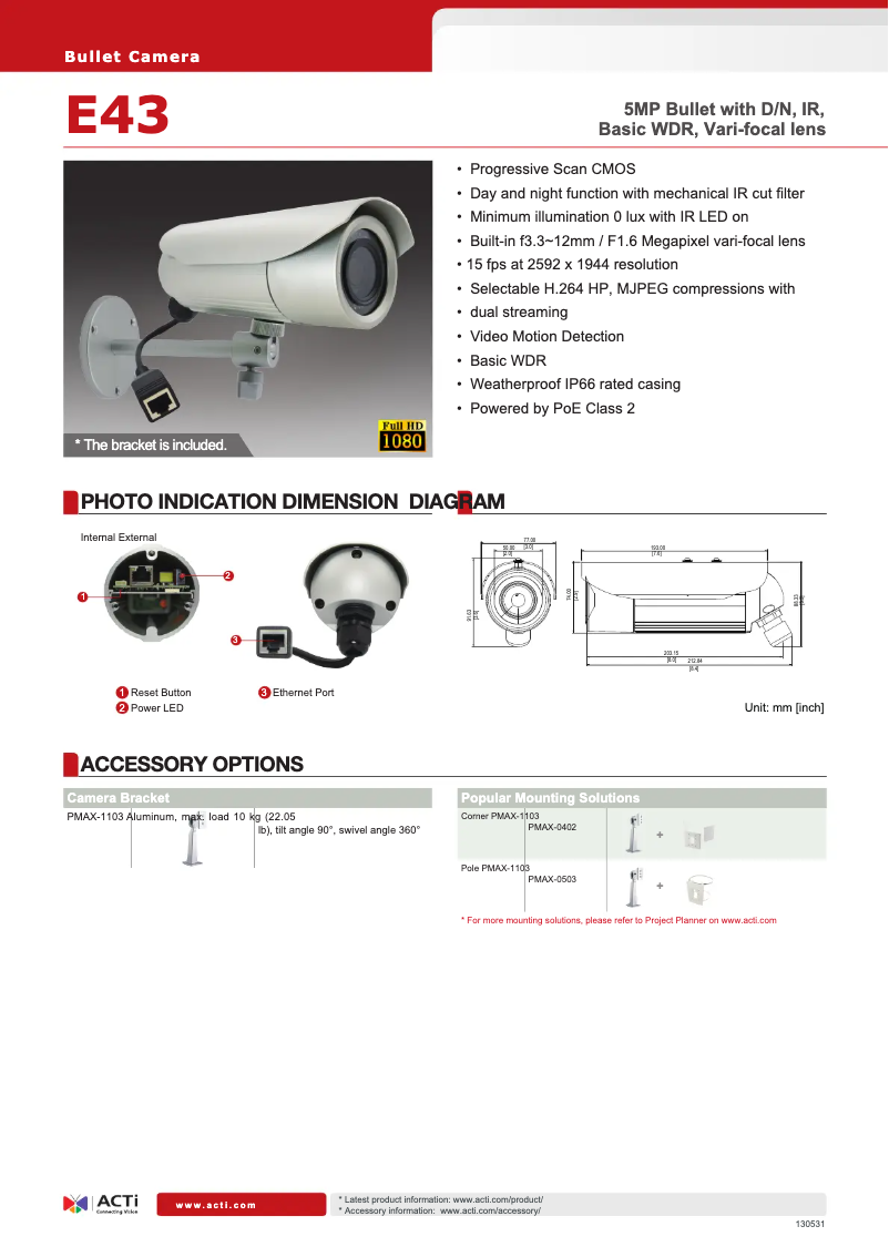 Page 1 de la notice Fiche technique ACTi E43
