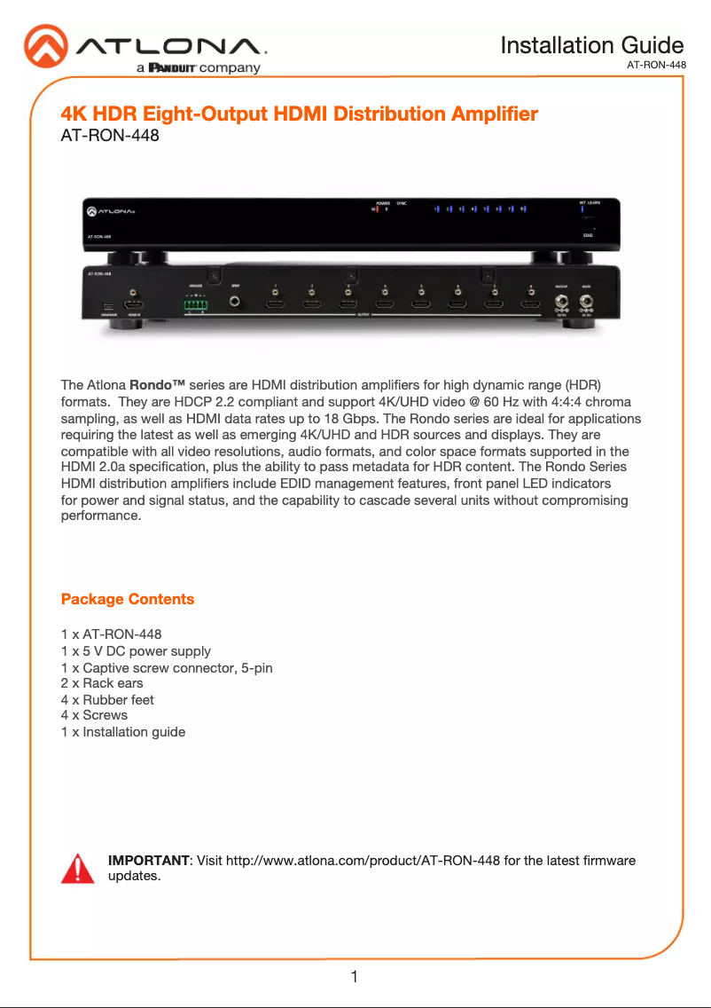 Imagen de la primera página del manual del dispositivo AT-RON-448