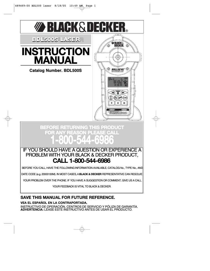 Page 1 de la notice Manuel utilisateur Black & Decker BDL500S