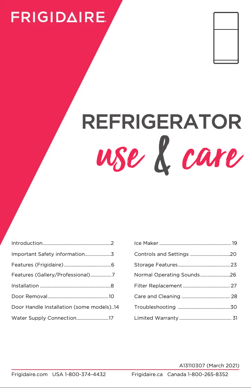 Page n°1 - Manuel d'utilisation et d'entretien Frigidaire FFHT2045VS