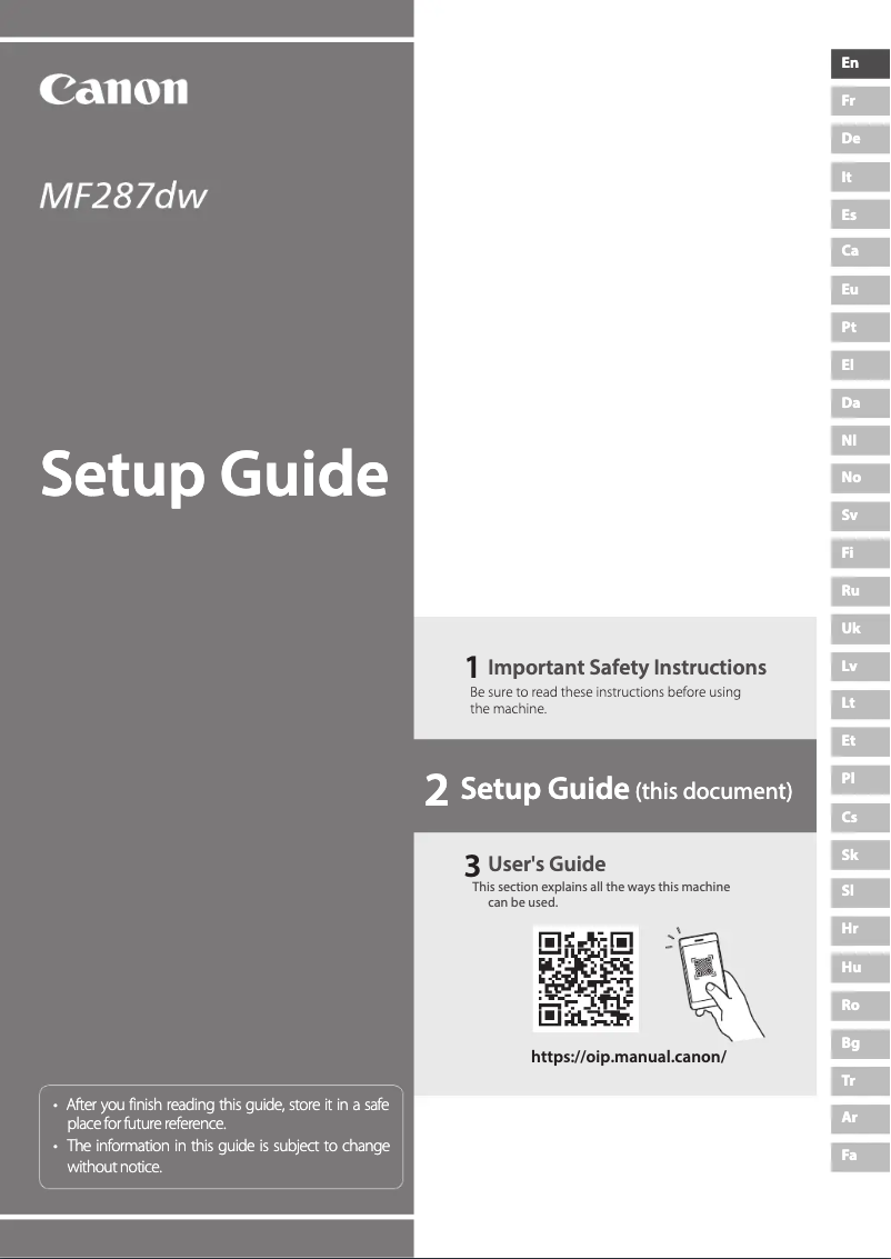 Page 1 de la notice Manuel utilisateur Canon i-SENSYS MF287dw
