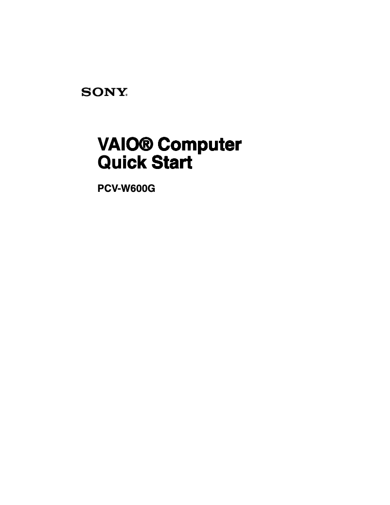 Page n°1 - Guide d'installation Sony Vaio PCV-W600G