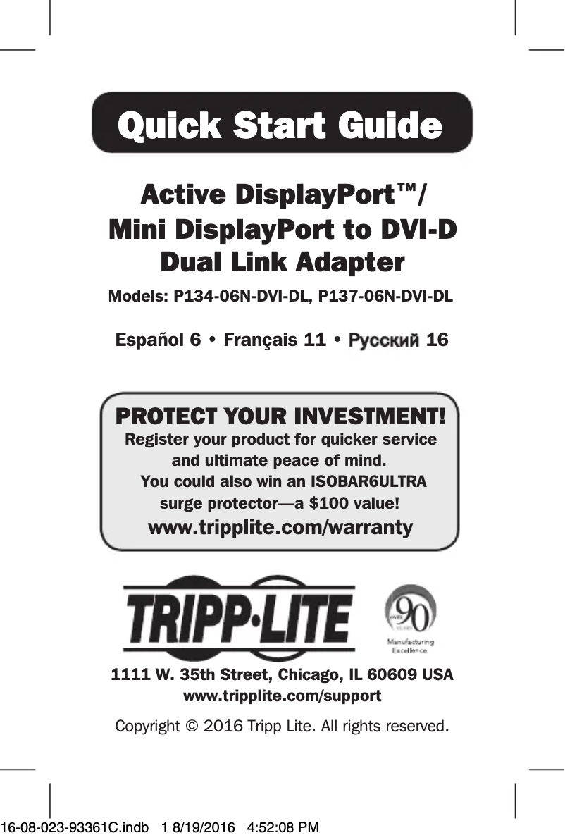 Page 1 de la notice Manuel utilisateur Tripp Lite P134-06N-DVI-DL