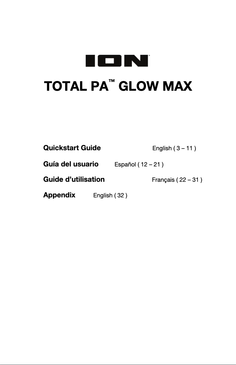 Page 1 de la notice Manuel utilisateur ION Total PA Glow Max
