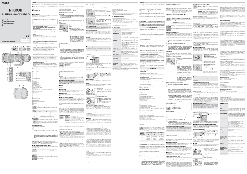 Page 1 de la notice Manuel utilisateur Nikon AF-S NIKKOR 180-400mm f/4E TC