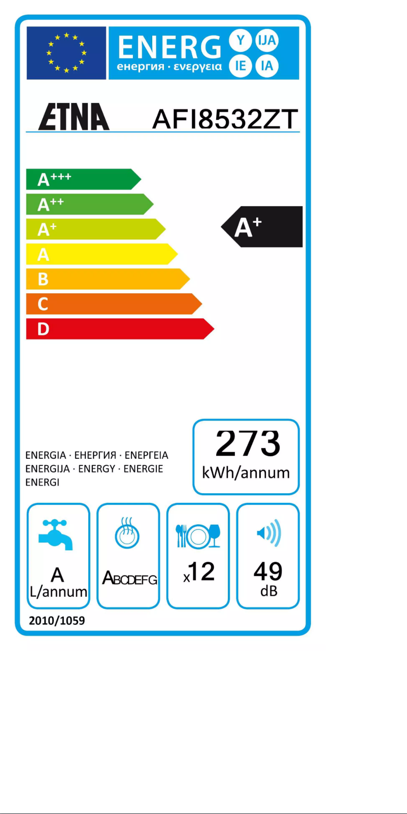 Page 1 de la notice Label énergétique Etna AFI8532ZT