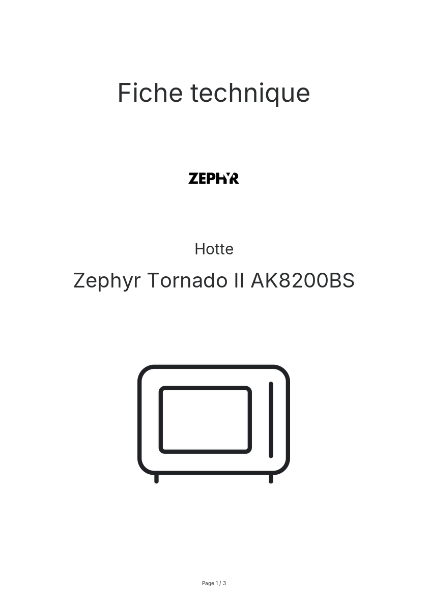Page n°1 - Fiche technique Zephyr Tornado II AK8200BS