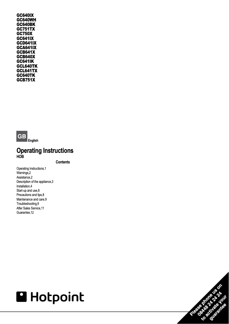 Page n°1 - Manuel utilisateur Hotpoint GC641IK