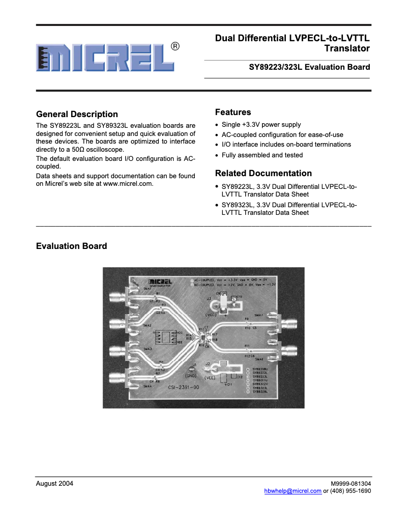 Page 1 de la notice Manuel utilisateur Microchip SY89323L
