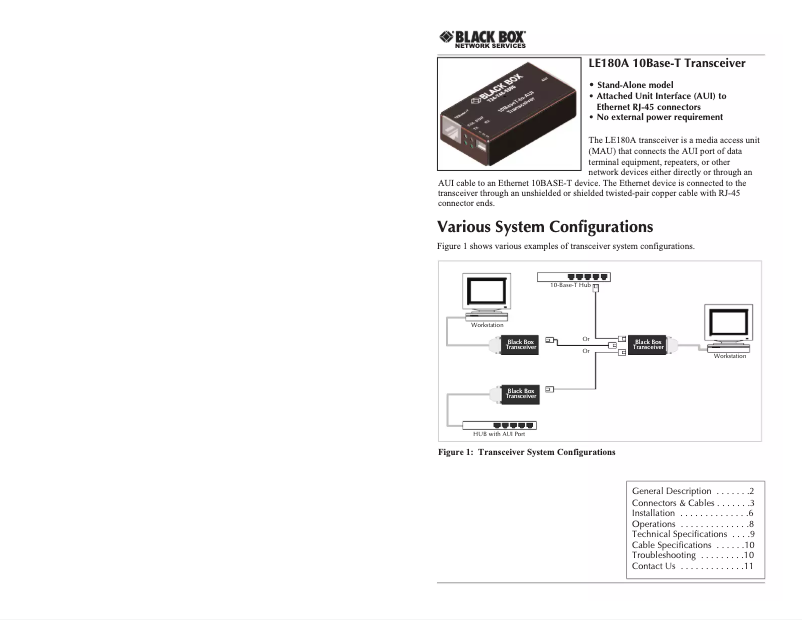 Page n°1 - Manuel utilisateur Black Box LE180A