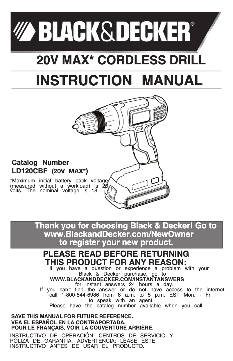 Page 1 de la notice Manuel utilisateur Black & Decker BDC120VA100