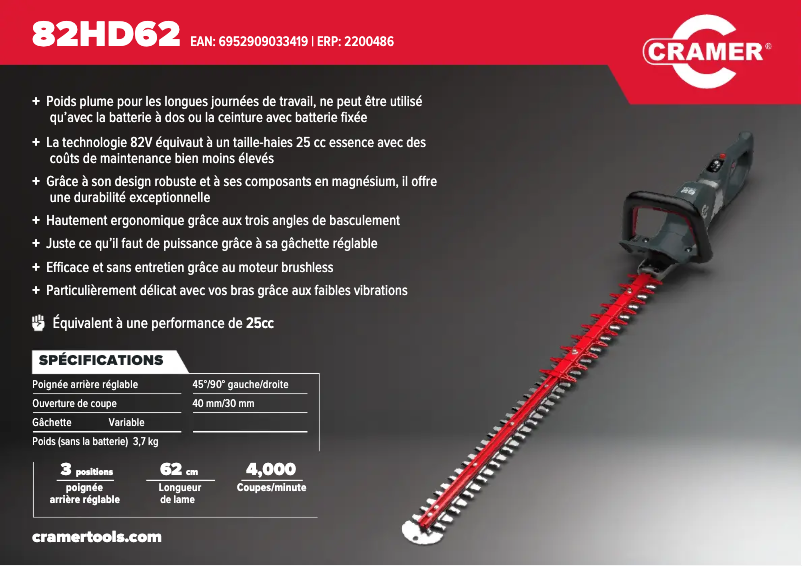 Page 1 de la notice Manuel utilisateur Cramer 82HD62